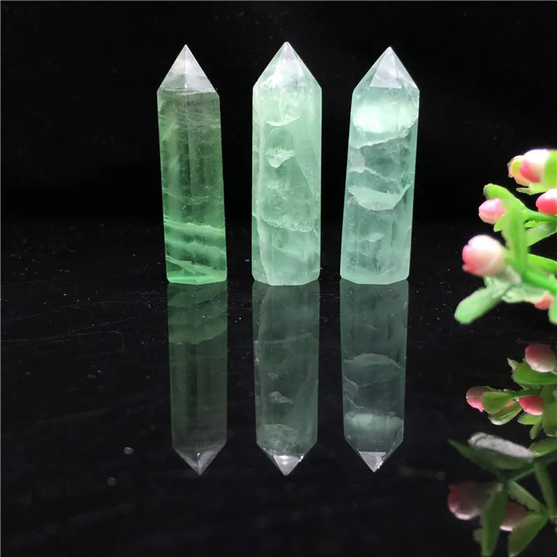 50-80mm Raw Natural Green Fluorite Hexagonal Wand Quartz Crystal Point Obelisk Healing Meditation Treatment Stone Gemstone Decor