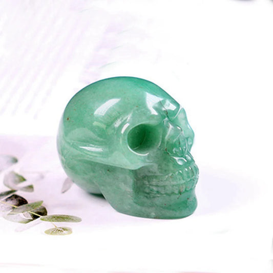 2" Natural Rock Green Aventurine Crystal Skull Carved Sculpture Healing Chakra Quartz Stone