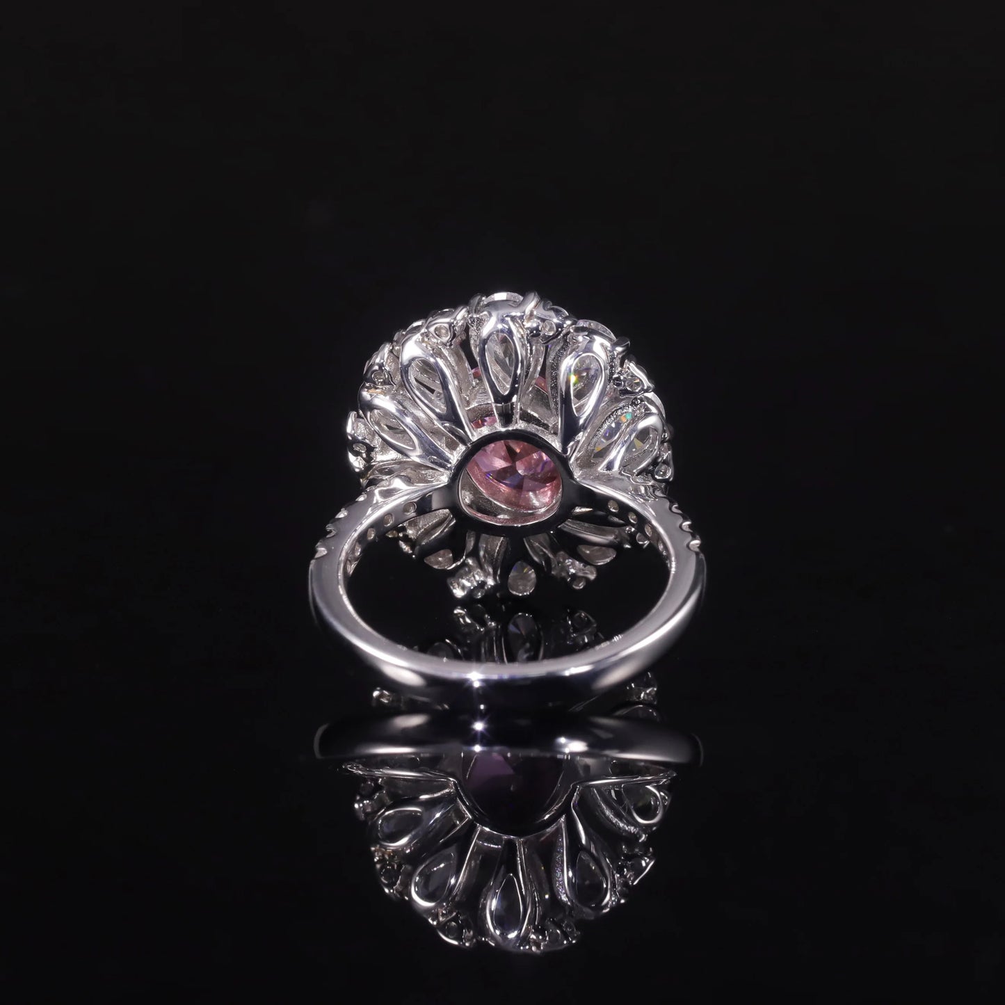 GEM'S BALLET 925 Sterling Silver Diamond-fire CZ- Padparadscha Pink Art Deco Ring Gemstone Handmade