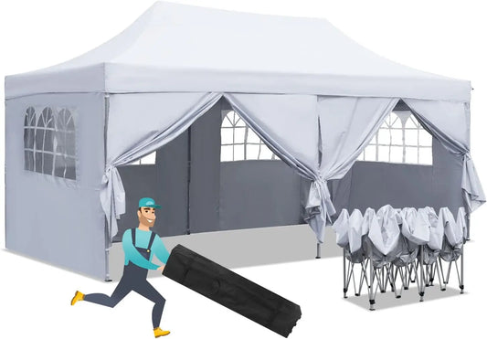 10x20 ft Pop up Canopy, Folding Tents for Parties, Heavy Duty Gazebos with Removable Sidewalls and Wheeled Bag