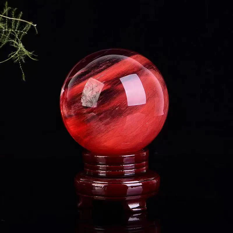 80mm Large Natural Red Smelting Polished Stone Ball Quartz Crystal Sphere