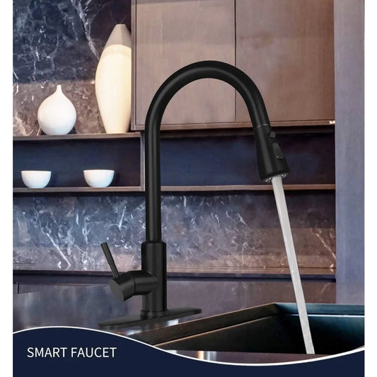 Touch Kitchen Faucet With Sprayer Wall Tap Matte Black Kitchen Sink Faucet With Pull Down Sprayer