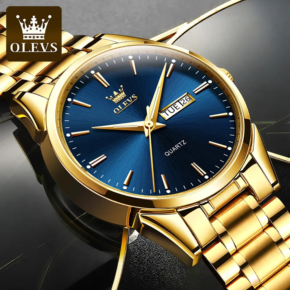 OLEVS Original Brand Men's Watch Stainless Steel Big Face Casual Dress Wrist Watch