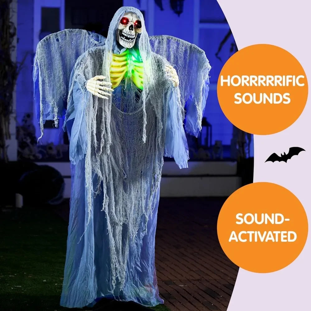 Halloween Animatronics Grim Reaper with Wings, Halloween Decorations, Sound and Movable Body for Halloween