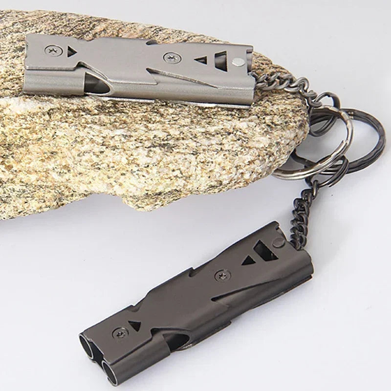 Portable Whistle 180 db Aluminum Alloy Double Tube Lifesaving Emergency SOS Safety Survival Tool Kit