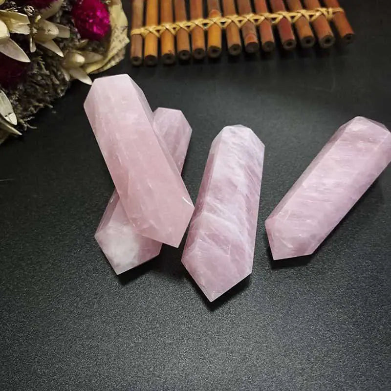 70-80mm Natural Pink Rose Quartz Crystal Point Hexagonal Wand Obelisk