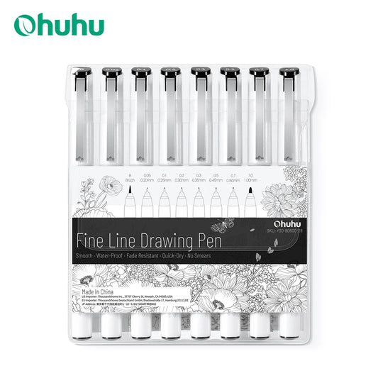 Ohuhu Micro Pen Fineliner Drawing Pens 8 Pack Line Pens Art Colored Pens Fine Point Markers Waterproof